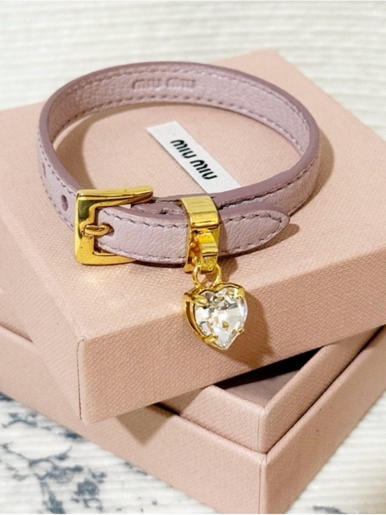 Miu Miu Jewelry - Miu Miu Pale Pink Leather Bracelet with Gold Heart Charm